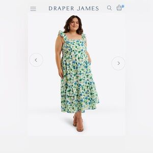 EUC Draper James Carrie midi Linen dress in White field poppy.